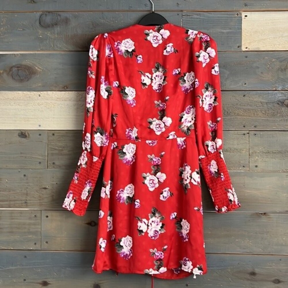 WAYF Red Roses Ruffle Wrap Mini Dress XS - Picture 10 of 15